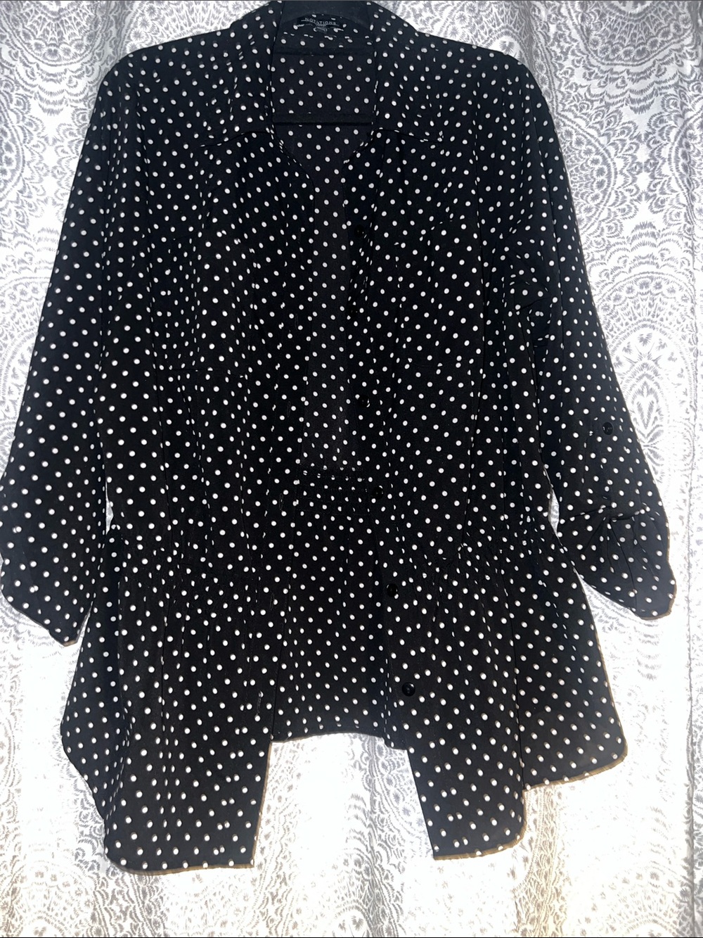 Notations Black and White Polka Dot Button-Down Shirt
